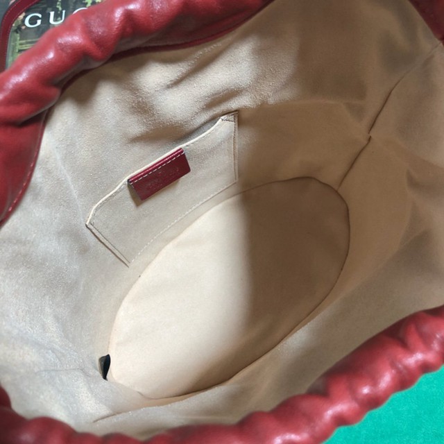 Gucci經典款女包 602118 古馳Gucci1955馬銜扣水桶包 Gucci紅色全皮單肩背包  gqy2725
